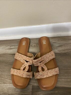 Women’s Tan Beaded Slide Sandals